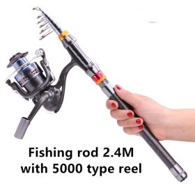 Fishing-Rod-Set Lures Spinning Reel Combo Line Telescopic Carbon-Fiber Travel And (Option: Rod 2.4M with 5000type reel)